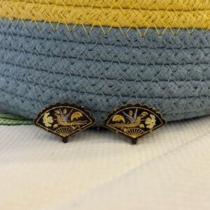 Vintage Damascene fan clip on earrings
